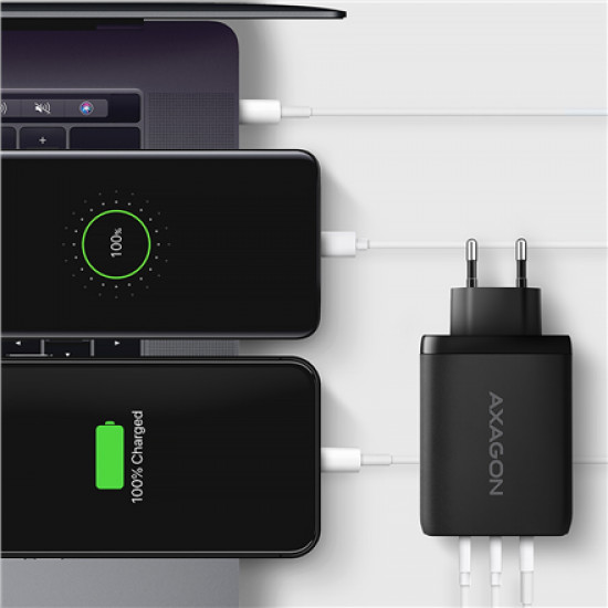 AXAGON GaN wallcharger, 3x port (USB-A + 2x USB-C), PD3.0/PPS/QC4+/SFC2.0/AFC/SCP/FCP/Apple, 100W | ACU-DPQ100