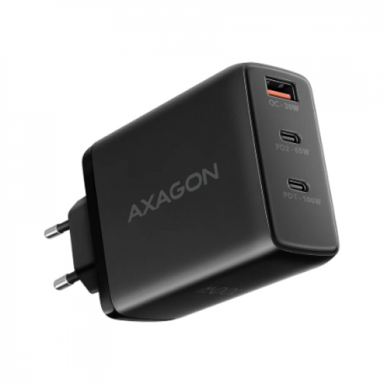 AXAGON GaN wallcharger, 3x port (USB-A + 2x USB-C), PD3.0/PPS/QC4+/SFC2.0/AFC/SCP/FCP/Apple, 100W | ACU-DPQ100