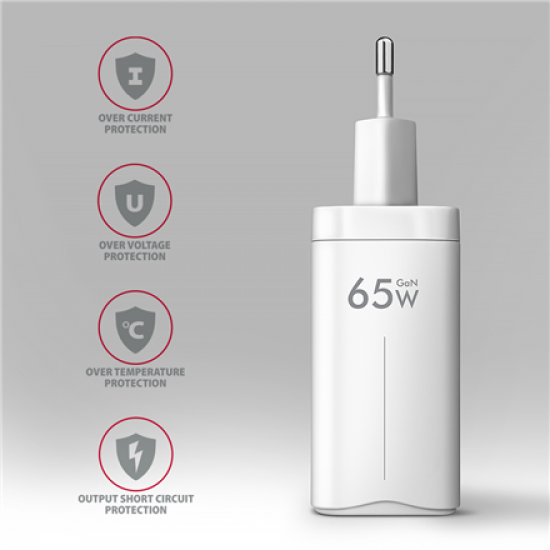 AXAGON GaN wallcharger 3x port (USB-A + 2x USB-C), PD3.0/PPS/QC4+/SFC2.0/AFC/SCP/FCP/Apple, 65W | ACU-DPQ65W