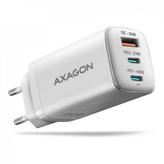 AXAGON GaN wallcharger 3x port (USB-A + 2x USB-C), PD3.0/PPS/QC4+/SFC2.0/AFC/SCP/FCP/Apple, 65W | ACU-DPQ65W