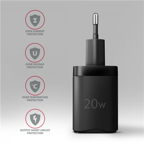 AXAGON Wallcharger 1x port USB-C, PD3.0/PPS/QC4+/AFC/FCP/Apple, 20W | ACU-PD20