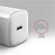 AXAGON Wallcharger 1x port USB-C, PD3.0 / PPS /QC4+/AFC/FCP/Apple, 20W | ACU-PD20W