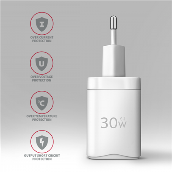 AXAGON Sil wallcharger 1x port USB-C, PD3.0 /PPS/QC4+/SFC/AFC/Apple, 30w | ACU-PD30W