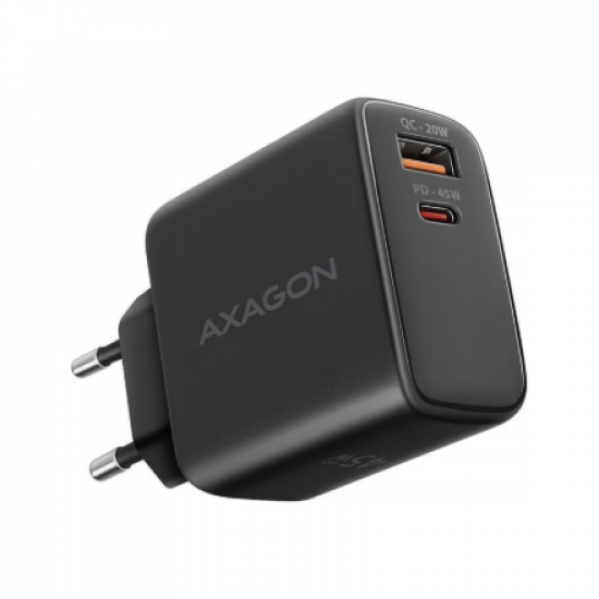 AXAGON GaN wallcharger 2x port (USB-A + USB-C), PD3.0/PPS/QC4+/SFC2.0/AFC/SCP/FCP/Apple, 45W | ACU-PQ45