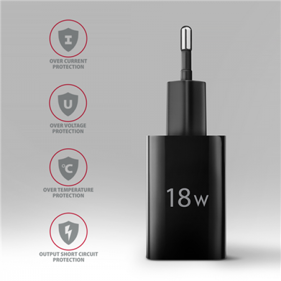 AXAGON Wallcharger 1x port USB-A, QC3.0/AFC/FCP/Apple, 18W | ACU-QC18