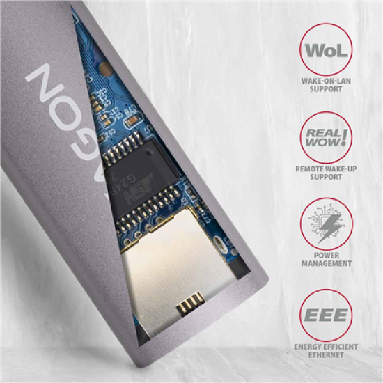 AXAGON ADE-TR Compact aluminum USB 3.2 Gen 1 Gigabit Ethernet 10/100/1000Mbit adapter with automatic installation