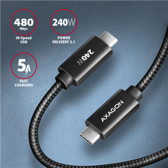 AXAGON Data and charging USB 480Mbps cable, 3 m | BUCM2-CM30AB | USB-C to USB-C