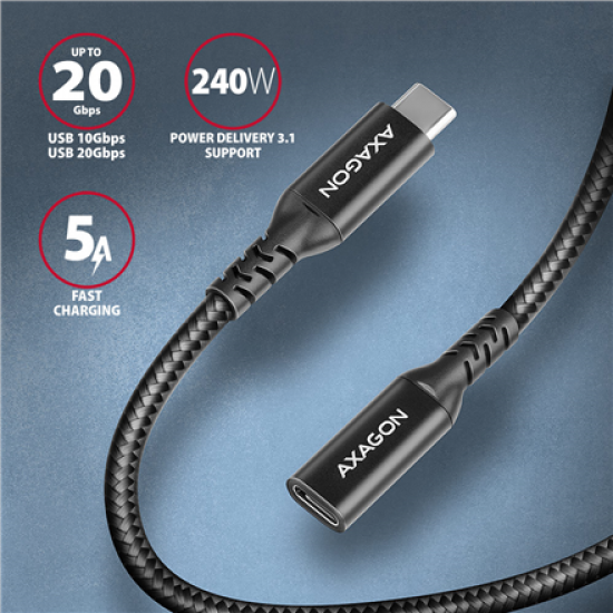 AXAGON Extension USB 20Gbps cable, 0.5 m | BUCM32-CF05AB | USB-C to USB-C