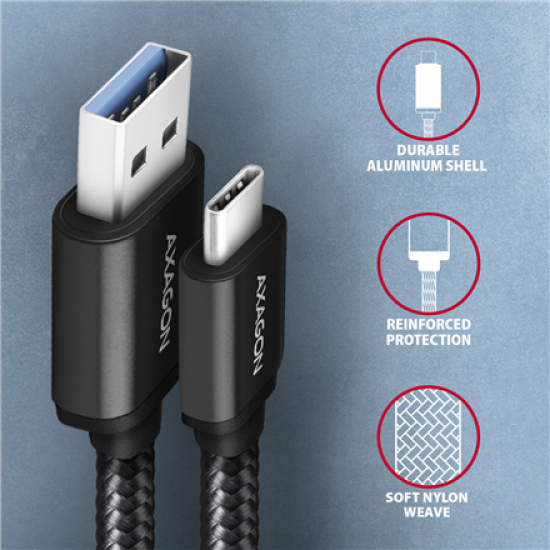 AXAGON Data and charging USB 3.2 Gen 1 cable, 1 m | BUCM3-AM10AB | USB Type A - USB Type C