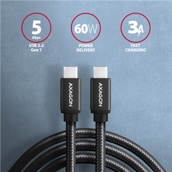 AXAGON Data and charging USB 3.2 Gen 1 cable, 1 m | BUCM3-CM10AB | USB Type C - USB Type C