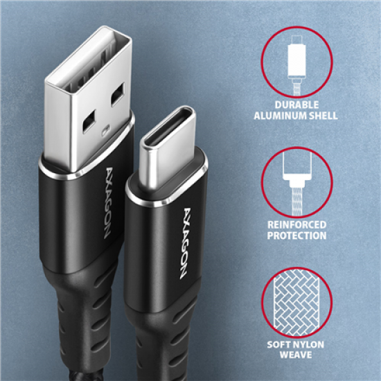 AXAGON Data and charging USB 2.0 cable, 1 m | BUCM-AM10AB | USB-C to USB-A