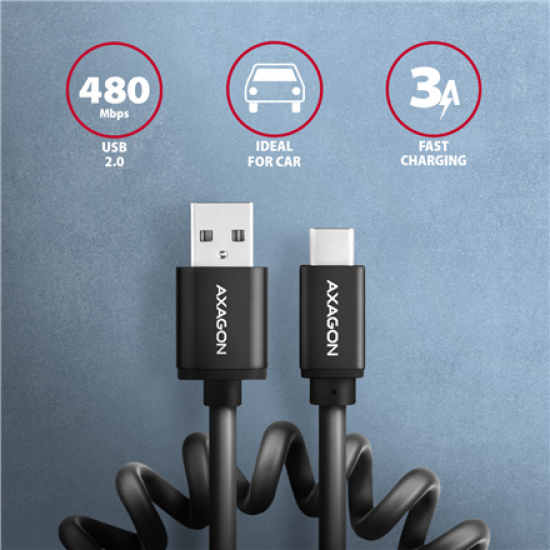 AXAGON Data and charging USB 2.0 cable, 0.6 m | BUCM-AM10TB | USB-A to USB-C