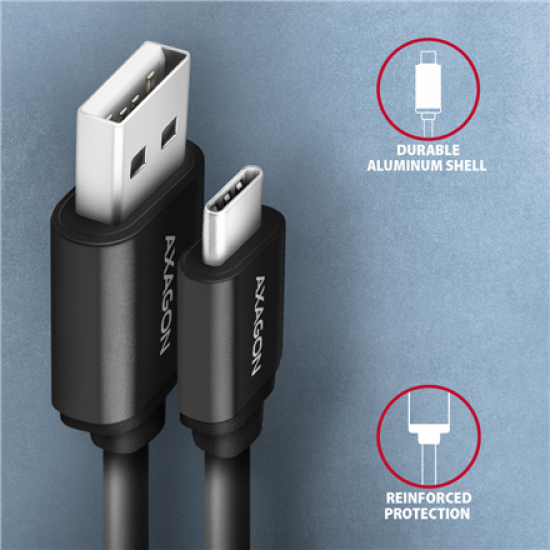 AXAGON Data and charging USB 2.0 cable, 0.6 m | BUCM-AM10TB | USB-A to USB-C