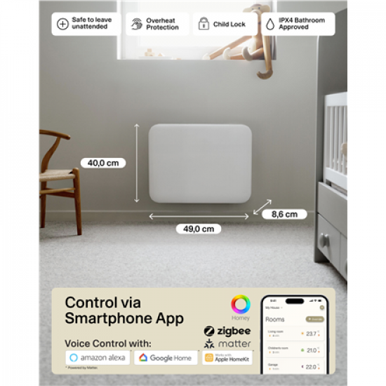 Mill Invisible Smart WiFi Heater | PA400WIFI4 | Panel Heater | 400 W | Suitable for rooms up to 4-6 m² | White | IPX4