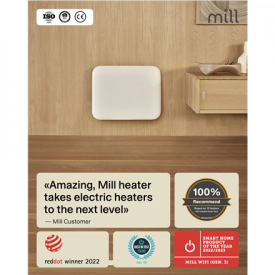 Mill Invisible Smart WiFi Heater | PA400WIFI4 | Panel Heater | 400 W | Suitable for rooms up to 4-6 m² | White | IPX4