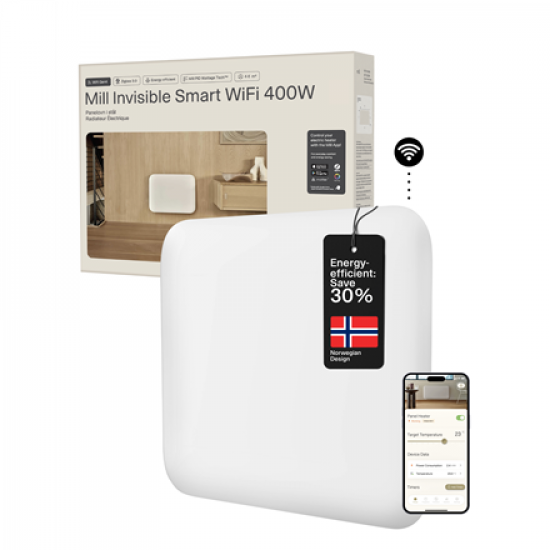 Mill Invisible Smart WiFi Heater | PA400WIFI4 | Panel Heater | 400 W | Suitable for rooms up to 4-6 m² | White | IPX4
