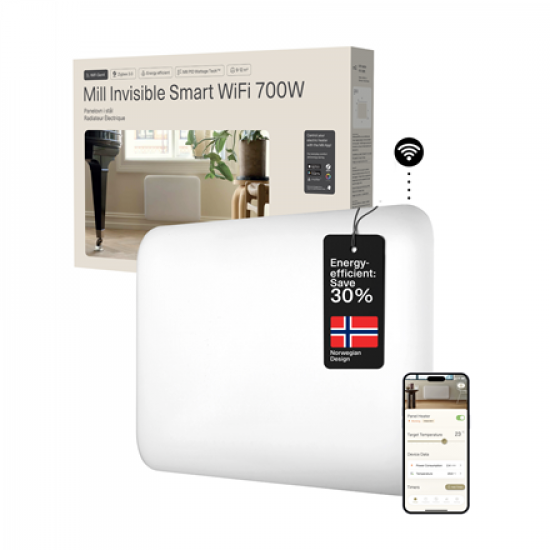Mill Invisible Smart WiFi Heater | PA700WIFI4 | Panel Heater | 700 W | Suitable for rooms up to 9-12 m² | White | IPX4