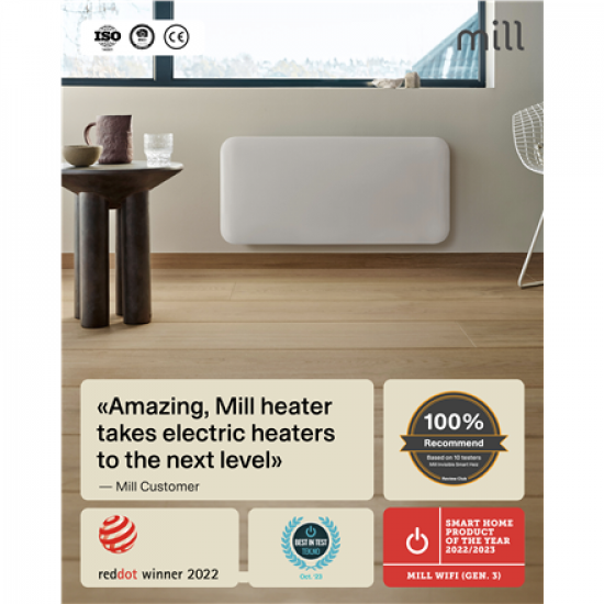 Mill Invisible Smart WiFi Heater | PA700WIFI4 | Panel Heater | 700 W | Suitable for rooms up to 9-12 m² | White | IPX4