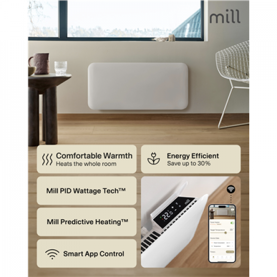 Mill Invisible Smart WiFi Heater | PA700WIFI4 | Panel Heater | 700 W | Suitable for rooms up to 9-12 m² | White | IPX4