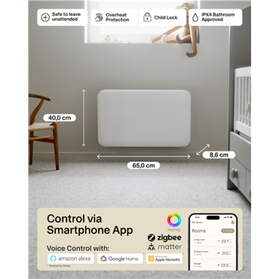 Mill Invisible Smart WiFi Heater | PA700WIFI4 | Panel Heater | 700 W | Suitable for rooms up to 9-12 m² | White | IPX4