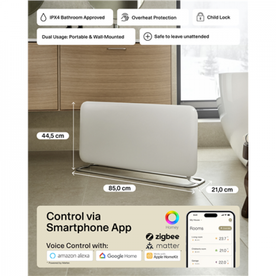 Mill WiFi Panel Heater | PA1500WIFI4A | Panel Heater | 1500 W | Suitable for rooms up to 22 m² | White | IPX4