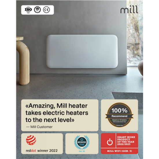 Mill Invisible Smart WiFi Heater | PA1500WIFI4 | Panel Heater | 1500 W | Suitable for rooms up to 18-22 m² | White | IPX4