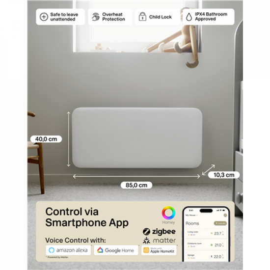 Mill Invisible Smart WiFi Heater | PA1500WIFI4 | Panel Heater | 1500 W | Suitable for rooms up to 18-22 m² | White | IPX4