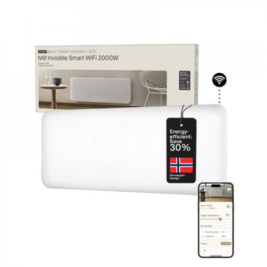 Mill Invisible Smart WiFi Heater | PA2000WIFI4 | Panel Heater | 2000 W | Suitable for rooms up to 24-28 m² | White | IPX4