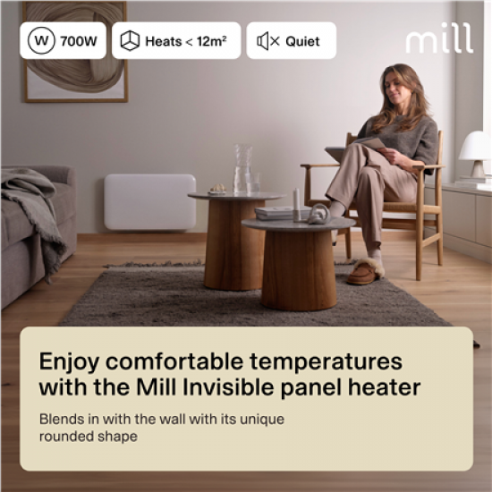 Mill IB700DN | Panel Heater | 700 W | Suitable for rooms up to 9-12 m² | White | Invisible Heater | IPX4