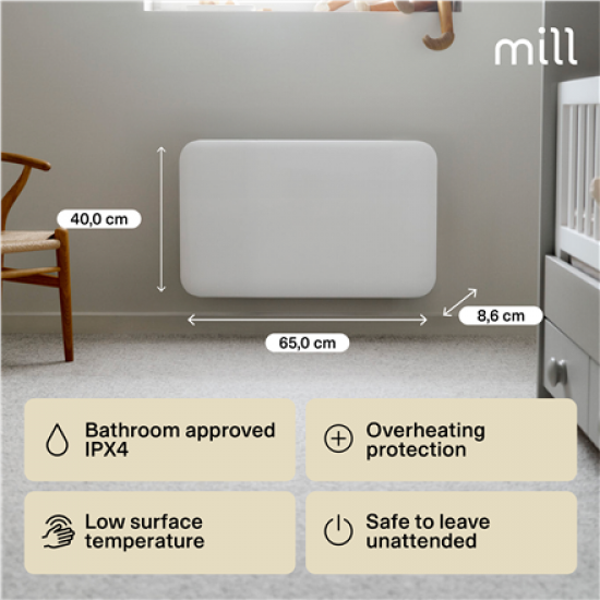 Mill IB700DN | Panel Heater | 700 W | Suitable for rooms up to 9-12 m² | White | Invisible Heater | IPX4