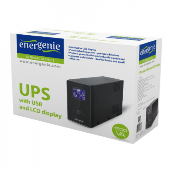 EnerGenie UPS with USB and LCD display, Black | EG-UPS-034 | 1500 VA | 900 W