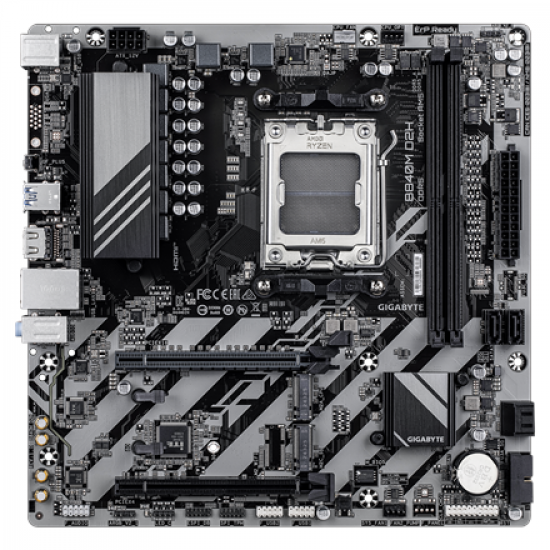 Gigabyte B840M D2H | Processor family AMD | Processor socket AM5 | DDR5 | Supported hard disk drive interfaces SATA, M.2 | Number of SATA connectors 4