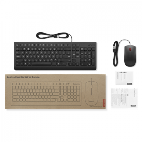 Lenovo Essential Wired Combo Keyboard and Mouse | Keyboard and Mouse Set | Wired | Mouse included | Nordic | Black