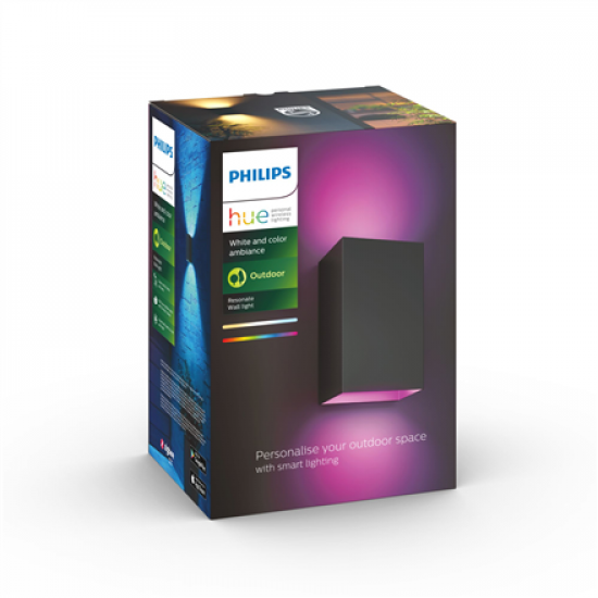 Philips Hue WCA Resonate Outdoor Wall Lantern, Black | 8 W | 2000-6500 Hue White Colour Ambiance