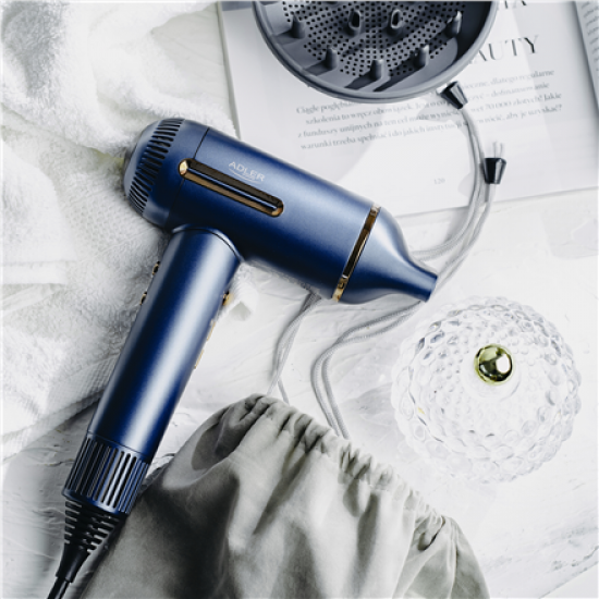 Adler Hair Dryer | AD 2271 SUPERSPEED | 1500 W | Number of temperature settings 6 | Ionic function | Diffuser nozzle | Blue