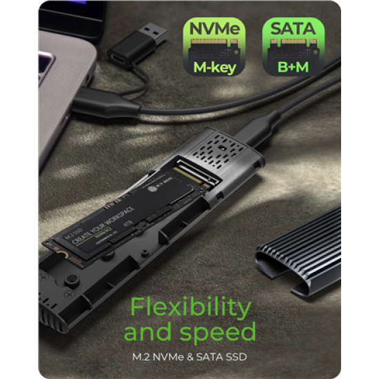 Raidsonic | M.2 NVMe and SATA SSD Enclosure via USB Type-C | IB-1808MCT-CU31