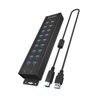 Raidsonic | 20-in-1 USB HUB with power supply, on/off button and mounting brackets | IB-HUB1720-U3