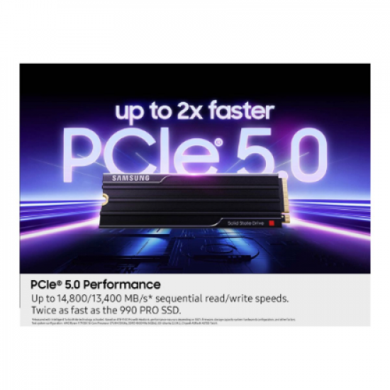 Samsung 9100 PRO | 2000 GB | SSD form factor M.2 2280 | Solid-state drive interface PCI Express 5.0 x4 (NVMe) | Read speed 14700 MB/s | Write speed 13400 MB/s