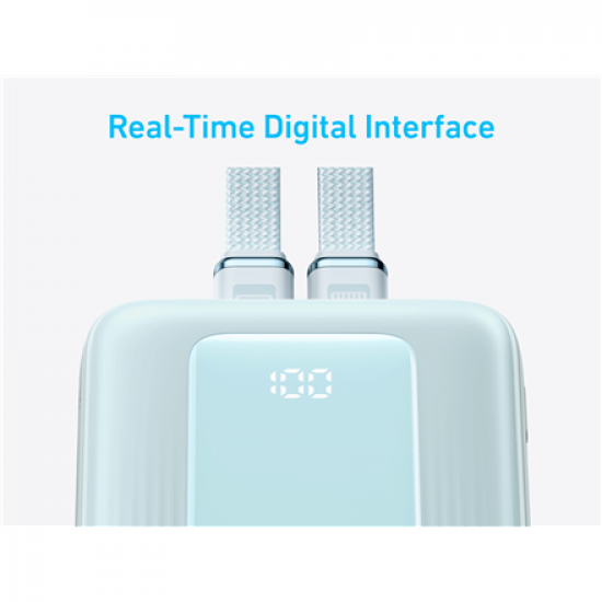 Anker Power Bank with Built-In USB-C and + Lighting Cable | A1680031 | 10000 mAh | 30W | Blue