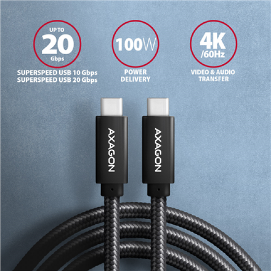 AXAGON SPEED + USB-C, USB 20Gbps Cable, 0.5 m | BUCM32-CM05AB | USB Type-C to USB Type-C