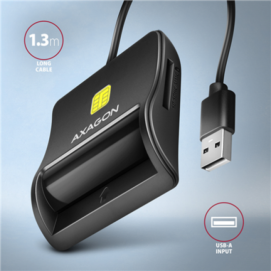 AXAGON Compact desktop USB contact Smart/ID & SD/microSD/SIM card reader with long, USB-A cable | CRE-SM3SD