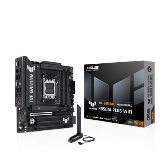 Asus TUF GAMING B850M-PLUS WIFI | Processor family AMD | Processor socket AM5 | DDR5 | Supported hard disk drive interfaces M.2, SATA | Number of SATA connectors 4