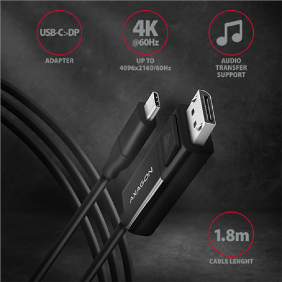 AXAGON Active cable | USB-C to DisplayPort | 1.8 m