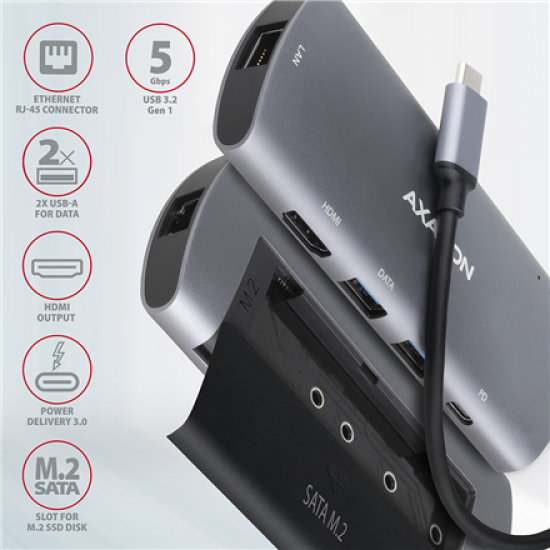 AXAGON SuperSpeed USB-C Combo 6in1 Hub | HMC-6M2