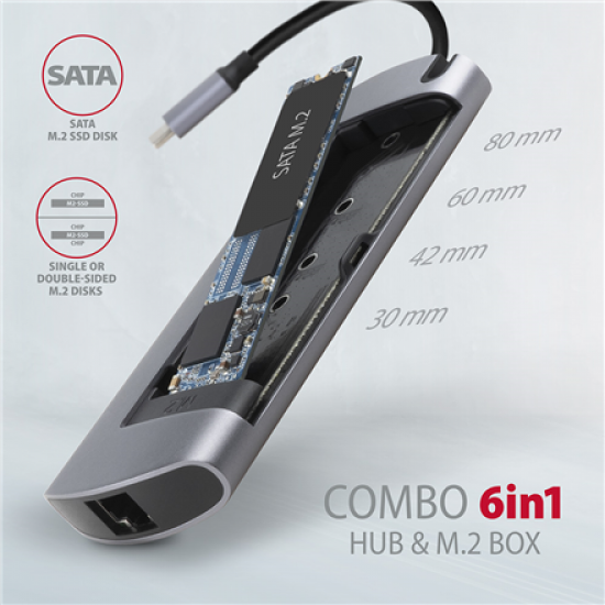 AXAGON SuperSpeed USB-C Combo 6in1 Hub | HMC-6M2