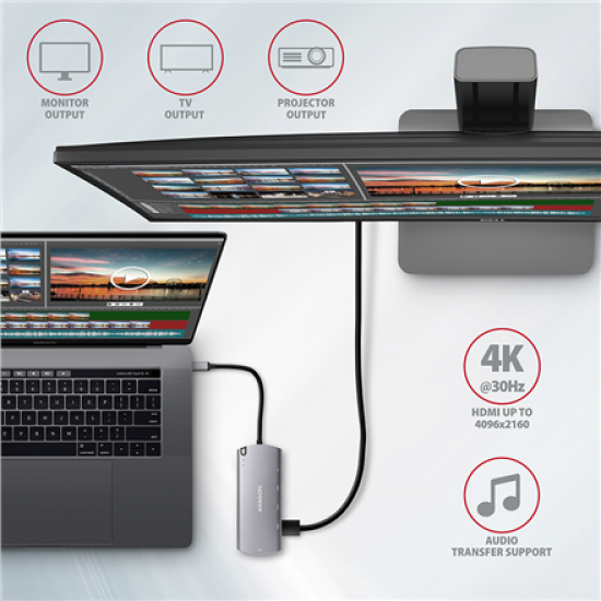 AXAGON SuperSpeed USB-C Combo 6in1 Hub | HMC-6M2