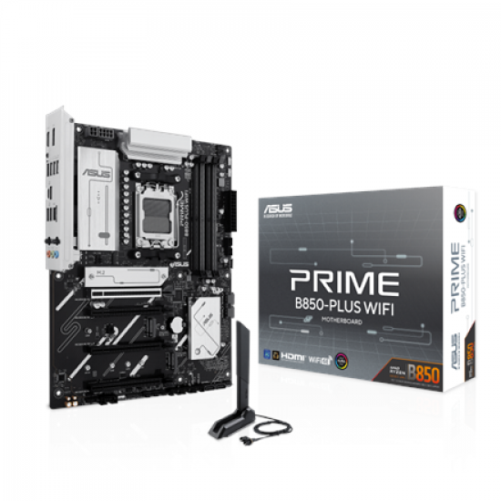 Asus PRIME B850-PLUS WIFI | Processor family AMD | Processor socket AM5 | DDR5 | Supported hard disk drive interfaces M.2, SATA | Number of SATA connectors 4