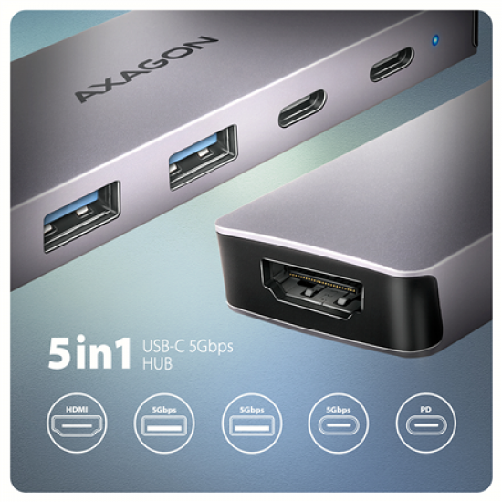 AXAGON USB-C 5Gbps 5in1 Hub | HMC-5H60