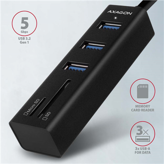 AXAGON SuperSpeed USB-A Hub and Card Reader | HMA-CR3A