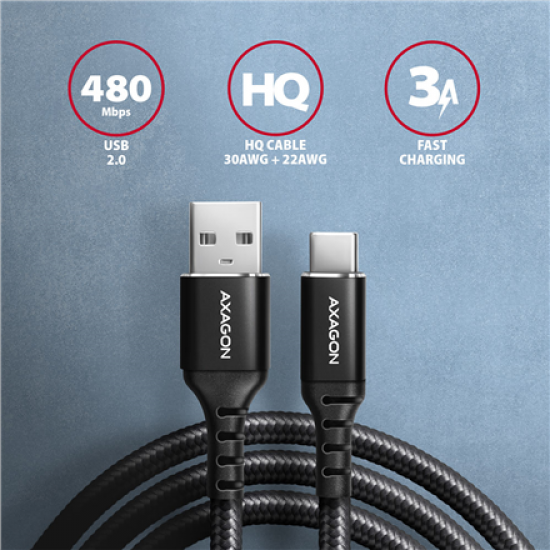 AXAGON Data and charging cable, 2 m | BUCM-AM20AB | USB Type-C to USB Type-A